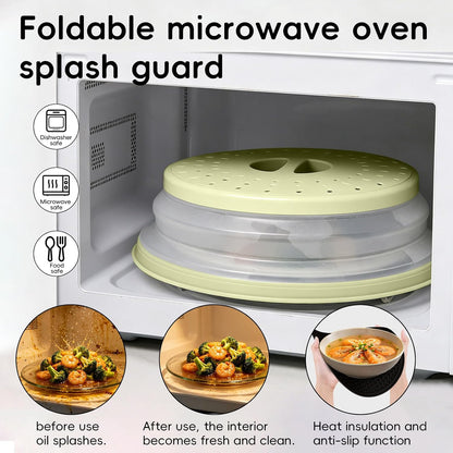 10.6“ Collapsible Microwave Splatter Cover for Food & Silicone Microwave Mat, Mat as Bowl Holder, Trivet, Pot Holders, Baking, Utensils Rest for Kitchen Counter, Dishwasher Safe (Grey)