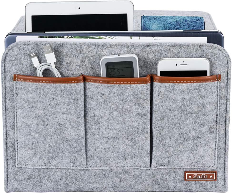 Zafit Bedside Caddy, Large Size Bedside Storage Organizer Bedside Organizer Caddy for Magazine Remotes Phone (13.4'' x 18.1'' Plus Size, Dark Grey)