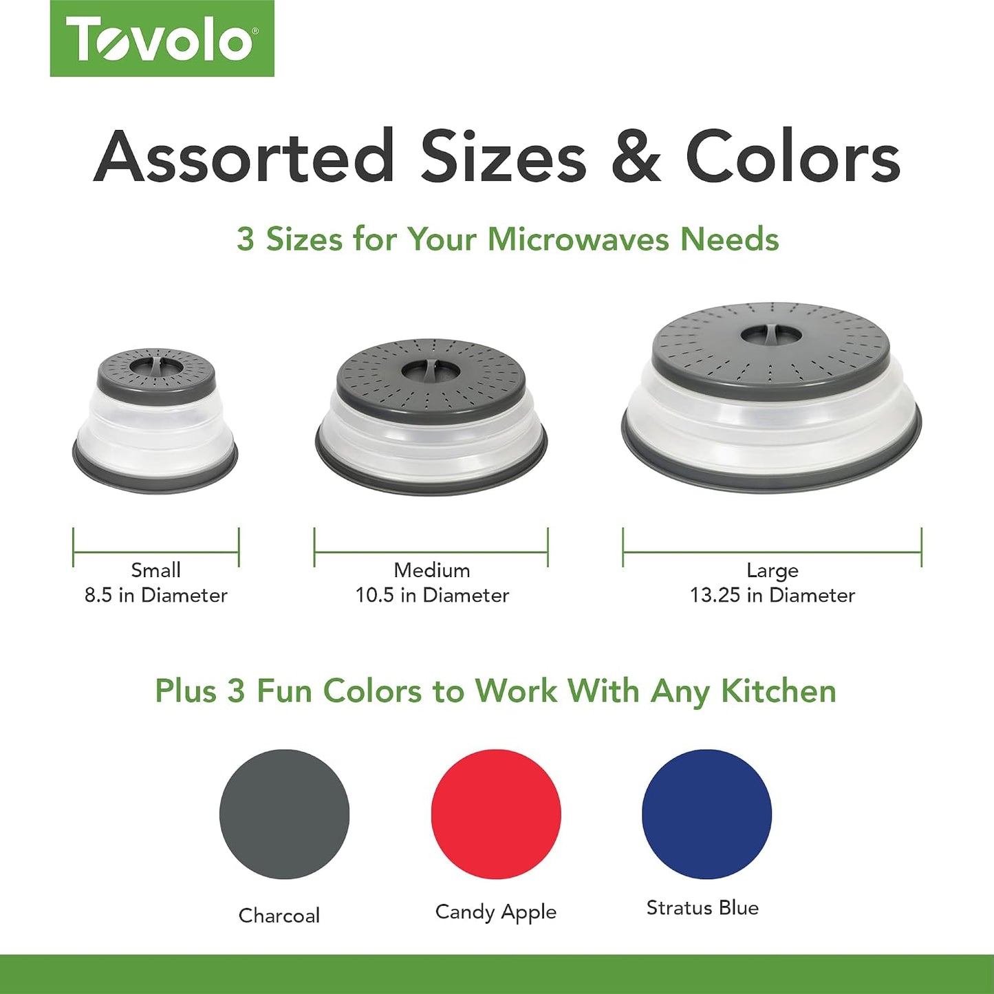 Tovolo Microwave Splatter Cover for Food, Large (Charcoal) - Collapsible & Vented Silicone Splatter Guard Lid - Microwave Plate & Dish Cover with Handle - BPA-Free Kitchen Gadget for Meal Prep
