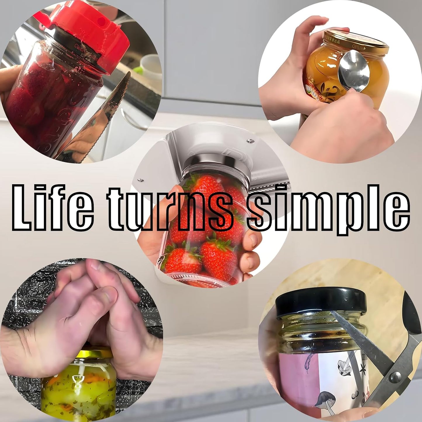 Jar Opener for Seniors & Arthritis - Under Cabinet Mount, Easy Grip for Weak Hands, Effortless Twist to Open Any Jar, Bottle & Lid, Rust-Proof Adjustable Opener