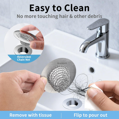 TRAPMATE Shower Drain Hair Catcher, 2.8" Bathtub Stopper Drain Strainer Kit | Easy Clean, Anti-Clogging, Fast Drainage, Anti-Slip, Reversible, No Rust, For Bathtub & Shower Drains, Small Size, Patented