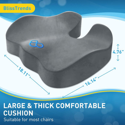 BlissTrends Memory Foam Seat Cushion for Office Chair & Car Seat, Black | 4.7in Ergonomic Tailbone & Sciatica Support with Removable Velvet Cover for Pressure Relief and Long Sitting Comfort