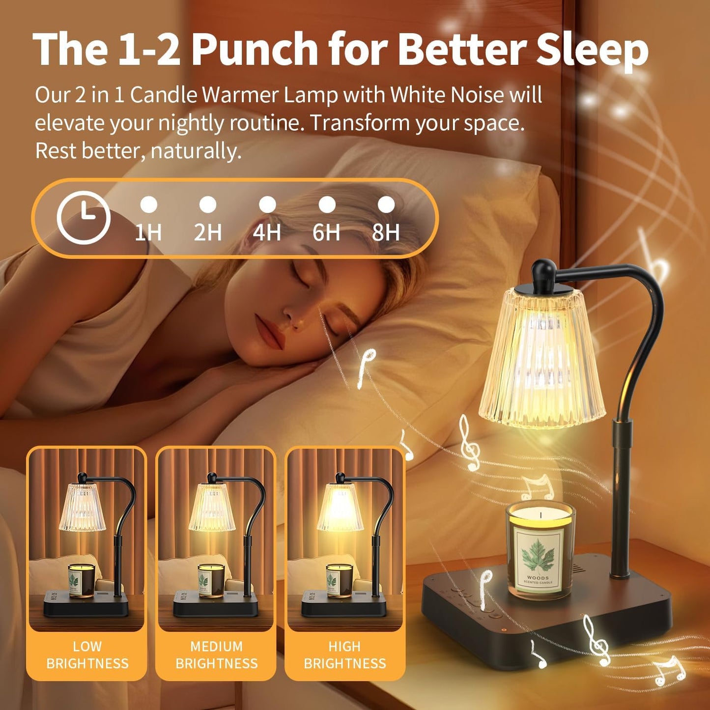 Dimmable Candle Warmer Lamp with Timer, 2-in-1 Adjustable Candle Lamp Warmer Light Sound, Touch Control Lamp Candle Warmer Light for Jar Candles