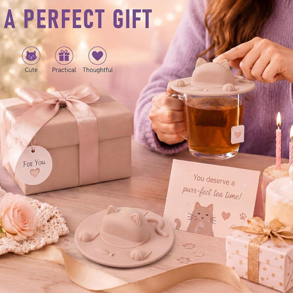 4 Pcs Tea Bag Squeezer 4 Inch Silicone Tea Bag Holder & Squeezer Dishwasher Safe Purple Cute Cat-shaped Cup Silicone Lids Warm Cover Supplies