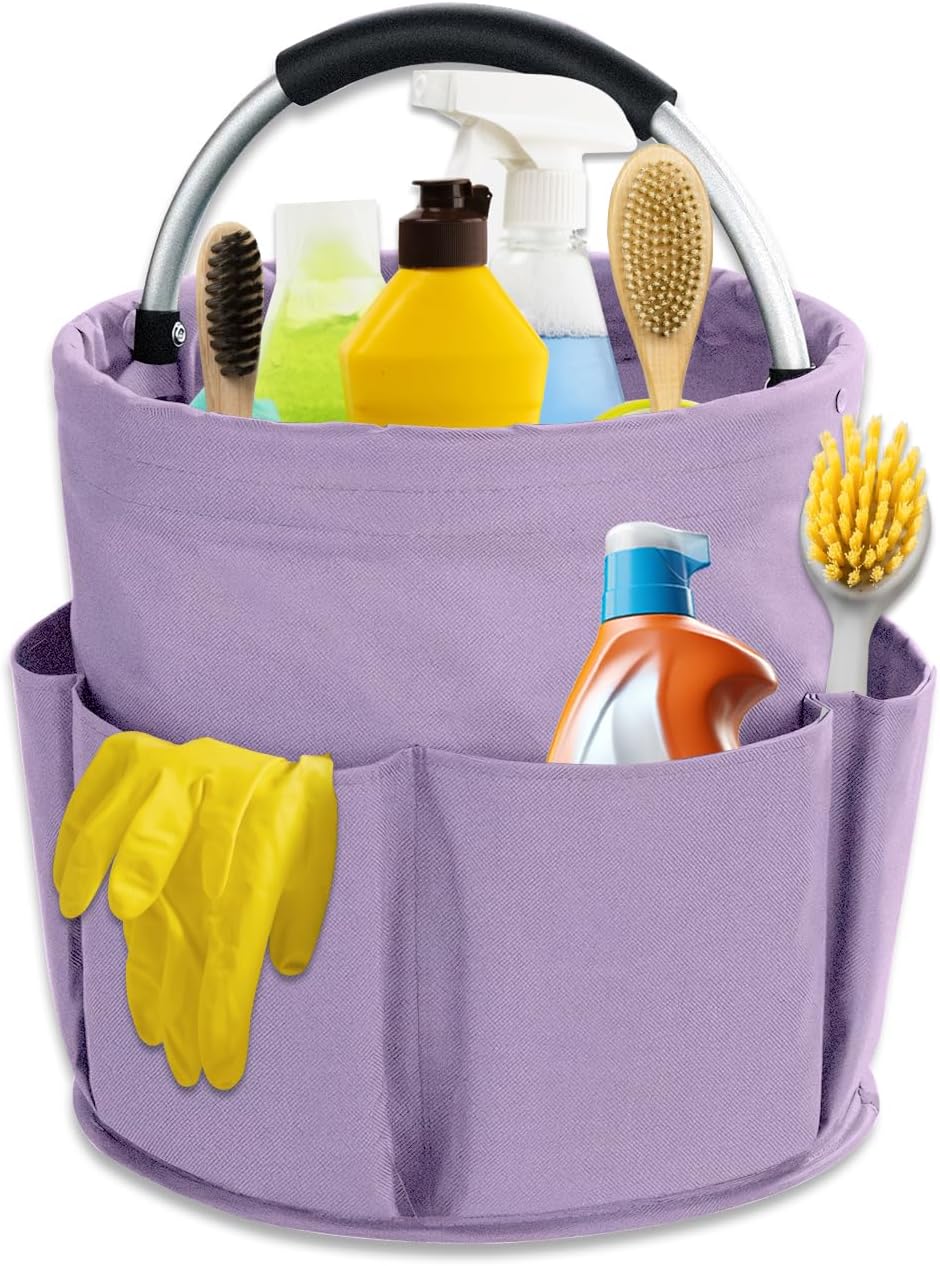 17L Cleaning Caddy with Handle, Cleaning Supplies Organizer, Foldable Storage Basket, Cleaning Supply Caddy, Portable Multi Cleaning Bucket Bag for Home, Garden (Blue)