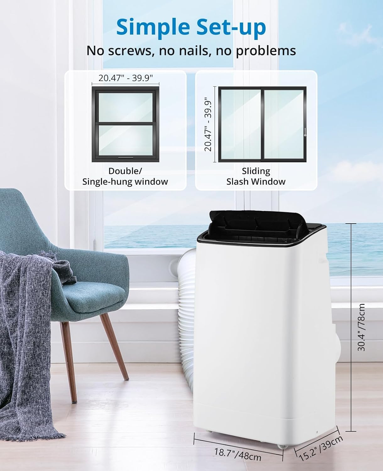 Garvee 14,000 BTU Portable Air Conditioner, 3-in-1 Portable AC for Rooms | Fast & Quiet Cooling for Rooms up to 750 Sq.Ft, Remote Control, LED Display Panel, Included Easy Install Window Kit
