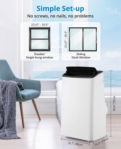 Garvee 14,000 BTU Portable Air Conditioner, 3-in-1 Portable AC for Rooms | Fast & Quiet Cooling for Rooms up to 750 Sq.Ft, Remote Control, LED Display Panel, Included Easy Install Window Kit