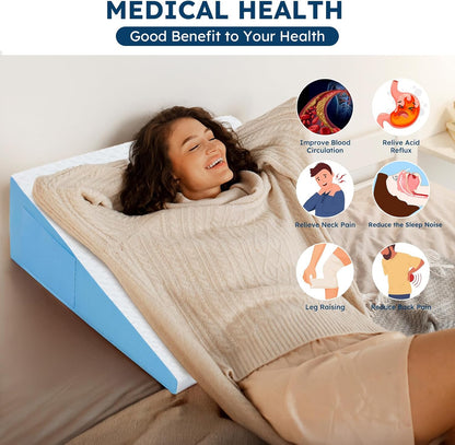 8" Leg Elevation Pillow, Memory Foam Wedge Pillow for Leg & Knee Support | Knee, Hip & Ankle Support. Elevates Legs For Comfortable Sleeping, Resting, And Recovery With A Supportive Wedge Shape.