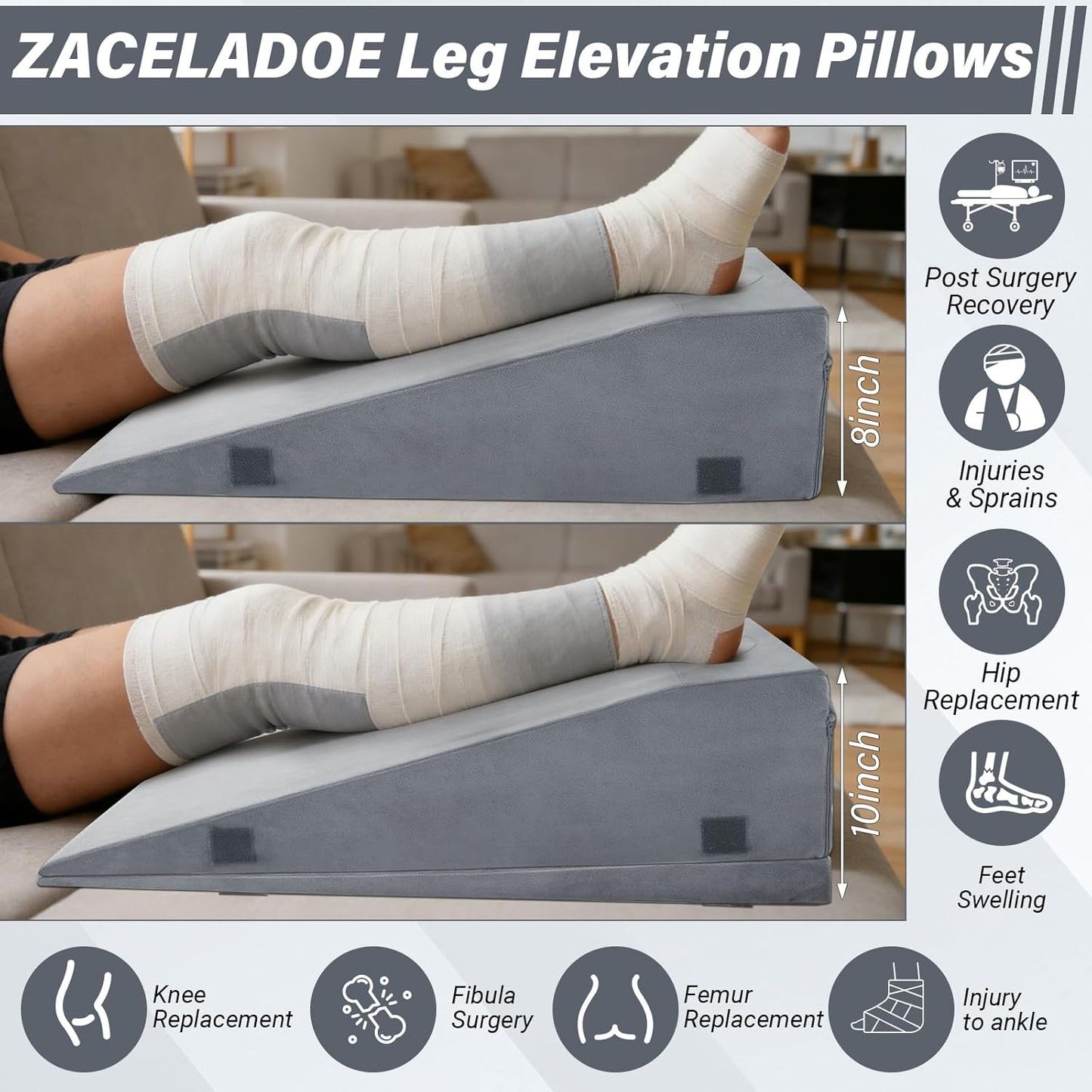 Leg Elevation Pillows for After Surgery, Adjustable Height Knee Surgery Recovery Equipment, Knee Replacement Recovery Aids for Hip Ankle Pain Relief Patent Pending