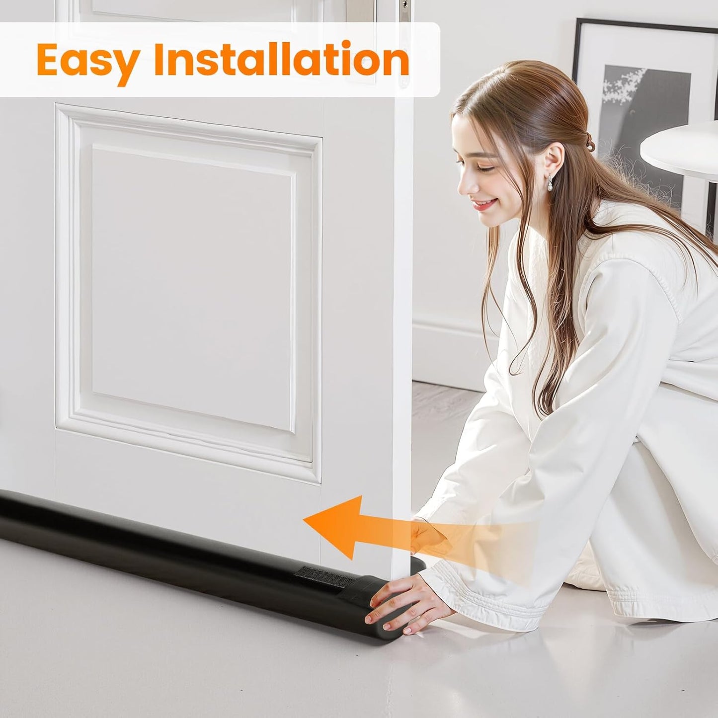 Door Draft Stopper, Under Door Draft Stopper for Bottom, 36 in, Black | Adjustable Size, Covers Gap up to 2.36 in, Easy Install, Blocks Cold air, Light, Reusable, for Bedrooms & Kitchen