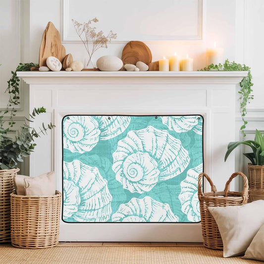 Magnetic Fireplace Cover Navy Blue Coastal Shells Fireplace Screen Decorative Ocean Conch Marine Life Insulation Fireplace Blocker Save Energy Fireplace Draft Stopper Covers for Living Room 36x30 Inch