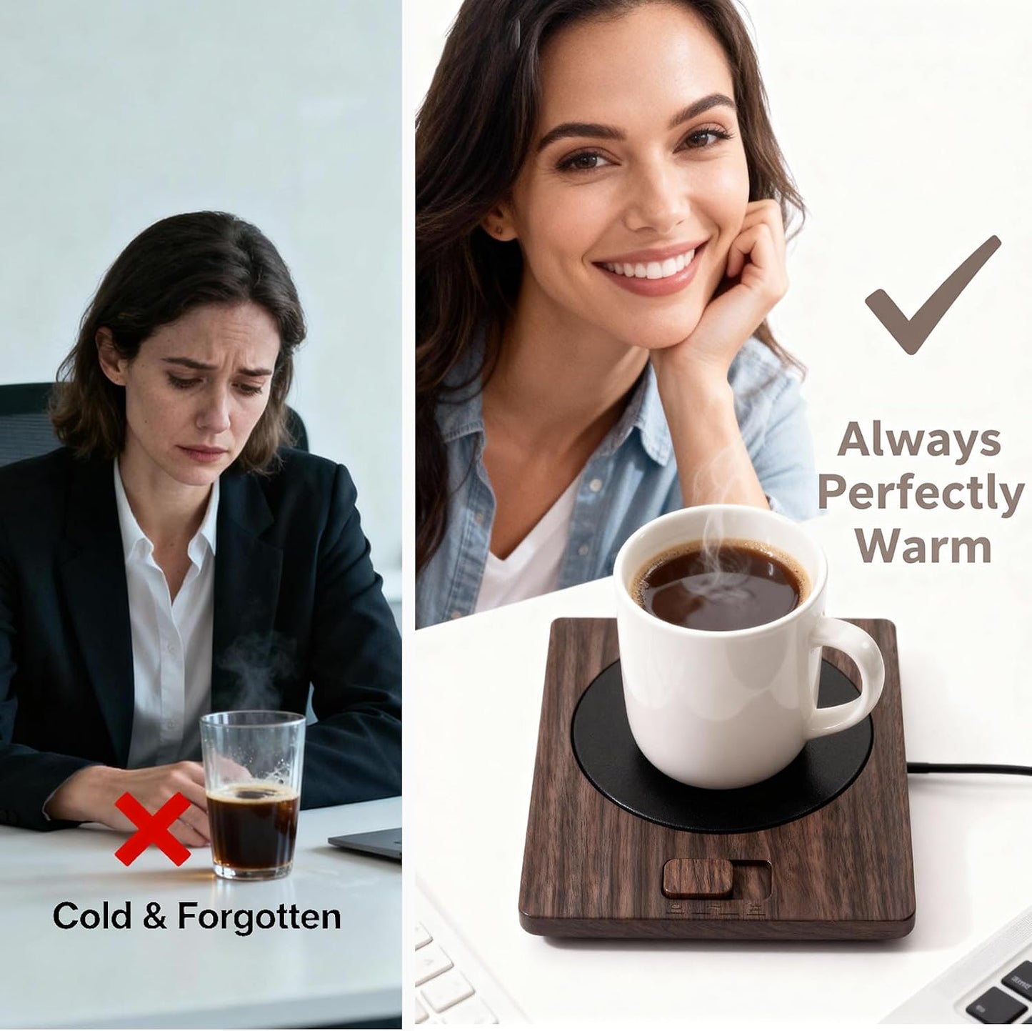 Desk Coffee Mug Warmer for Office: Compatible with All Cup for Career Women | 13W 2-Temp Adjustable Electric Heated Coaster Tea Cup Hot Plate - Gifts for Wife (Wood Grain Color)