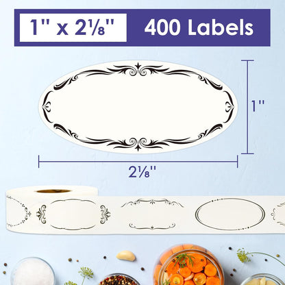 DGBDPACK Water Soluble Canning Labels, 1 x 2 1/8 in for Mason Jars 200 Pack | 200 stickers with 8 decorative designs, fully dissolvable in water, pickles, mason jars.