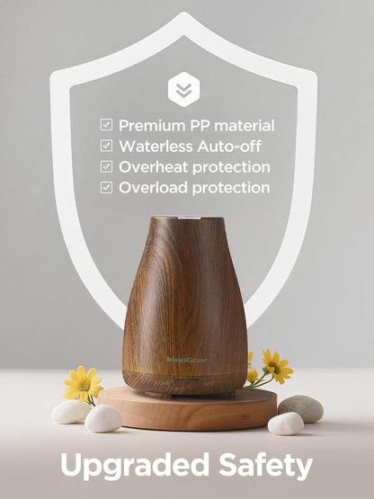 InnoGear Essential Oil Diffuser, Ultrasonic Diffusers for Home Aromatherapy Humidifier for Bedroom Room 7 Colors LED 2 Mist Mode Auto Off, Basic White