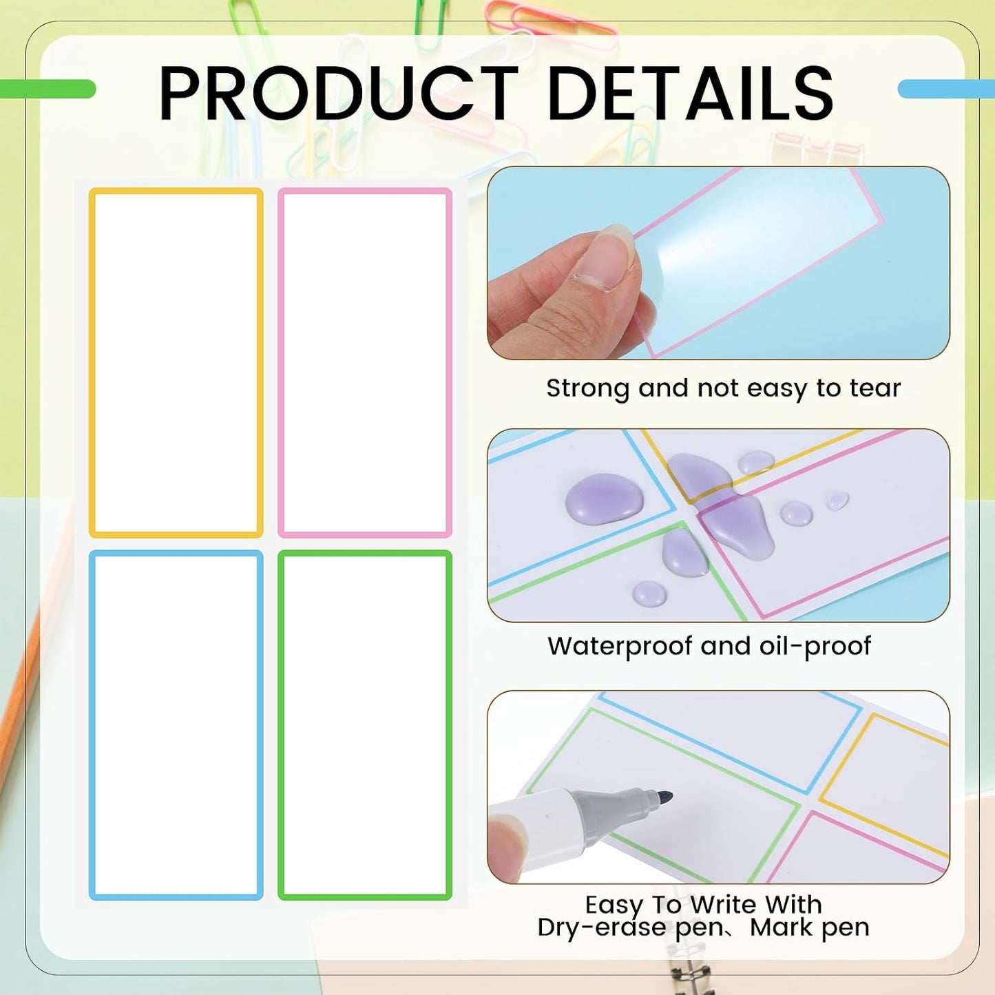 200 Pcs 2.4 X 1.2 Dry Erase Labels Stickers, Waterproof and Removable | Dry Erase Stickers, Reusable Labels for Storage Bins, Freezer, Kitchen, Classroom, Whiteboard, All Purpose Use