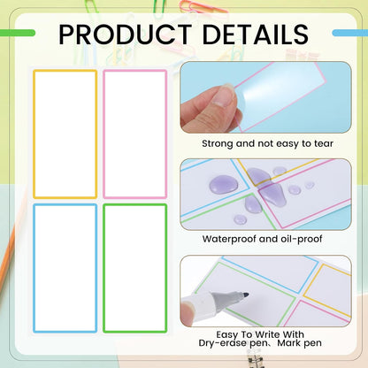 200 Pcs 2.4 X 1.2 Dry Erase Labels Stickers, Waterproof and Removable | Dry Erase Stickers, Reusable Labels for Storage Bins, Freezer, Kitchen, Classroom, Whiteboard, All Purpose Use