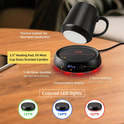 Coffee Mug Warmer Set for Desk, Smart Heated Electric Tea Cup Warmer Plate | Coffee Lover Mug and Warmer Set, Office Home Beverage Warming Candle Heater, 4-Temp Control 8H Auto Shut Off, Men Women Gift