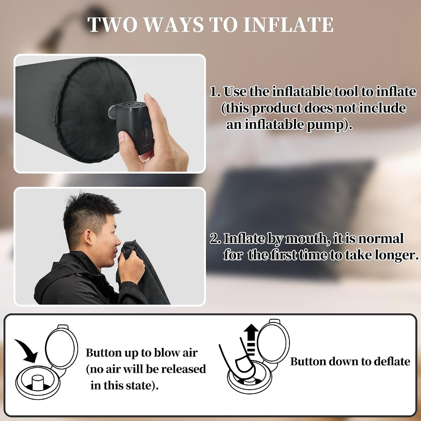 ONTYZZ Inflatable Round Neck Pillow Cervical Roll Pillow, 4.9 * 14.96 inch | Cylinder Bolster Pillow for Head, Neck, Back, Legs and Yoga, Grey