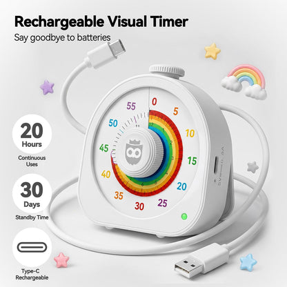 Visual Timer for Kids 60Min/12H Dual Countdown Timers with Magnetic Sticker | Rechargeable Timer with Pomodoro Mode, ADHD Time Management Tool for Classroom Kitchen Office, Silent Operation