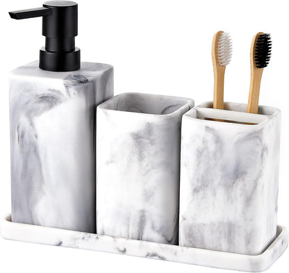 Marble Look Toothbrush Holder for Bathroom Countertop Organizer, Holds Toothpaste, Dental Floss, Razor, Comb, Makeup Brushes, and More, Stylish Bathroom Accessory for Tooth Brushing Essentials