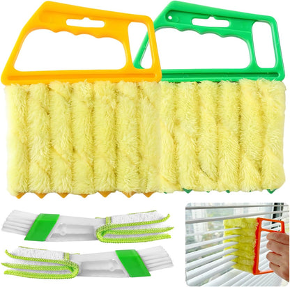 4Pcs Blind Cleaner Duster Tool Set with 7-Finger & 3-Finger Brushes，Washable Multi-Surface Dusting Kit for Wood Blinds, Venetian Blinds, AC Vents, Car Vents, Shutters & Fans (Orange+Blue)
