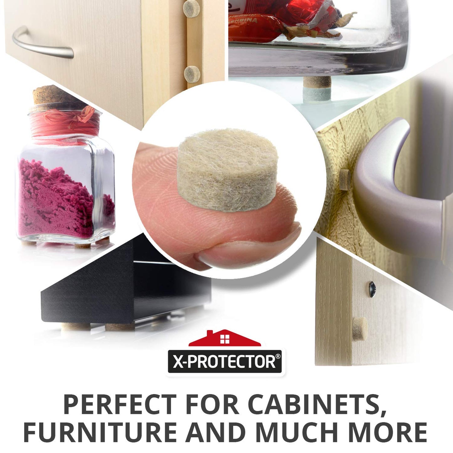 Cabinet Door Bumpers X-Protector 100 PCS – Small Felt Pads 3/8” (Brown) | Ideal Felt Bumpers – Self-Adhesive Thick Felt Dots – Bumper Pads to Protect Glass & Other Surfaces!