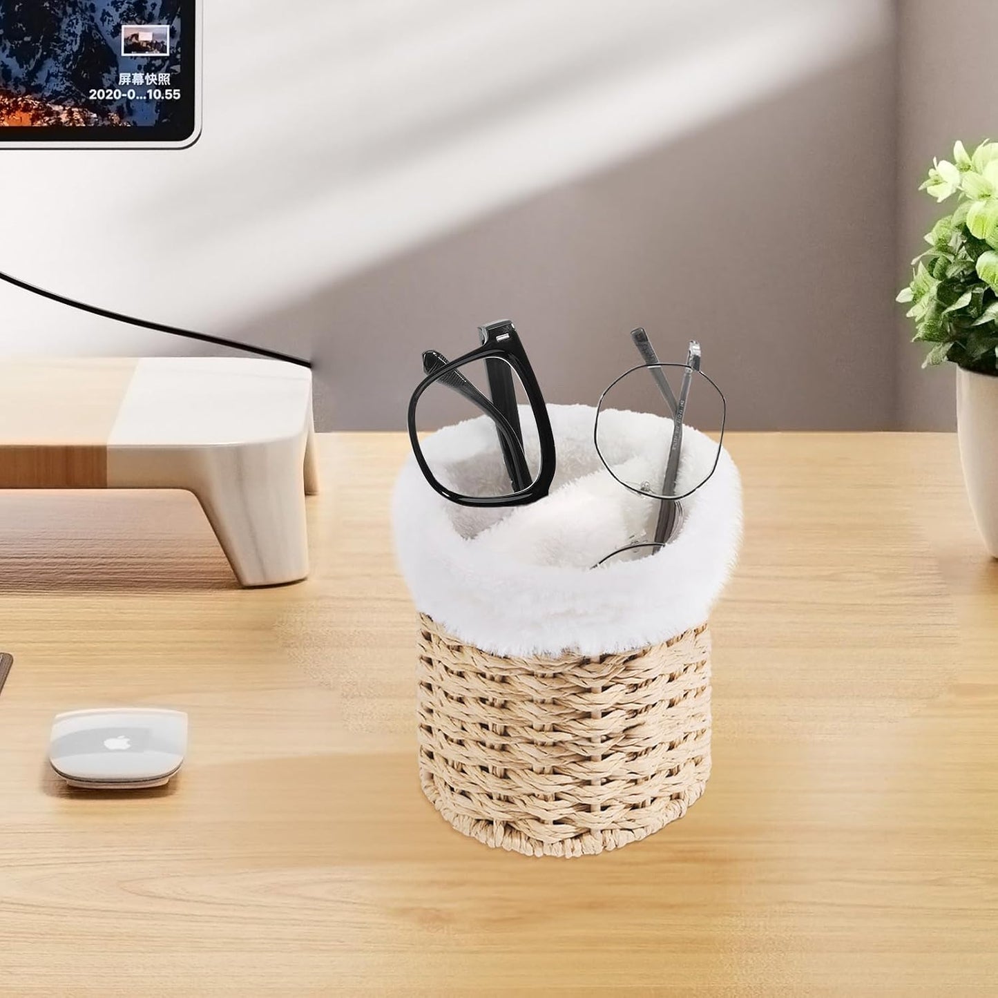SNOWSTAR Plush Lined Eyeglasses Holder Stand for Nightstand,Boho Protective Eyeglass Holder with 2 Compartments ﻿