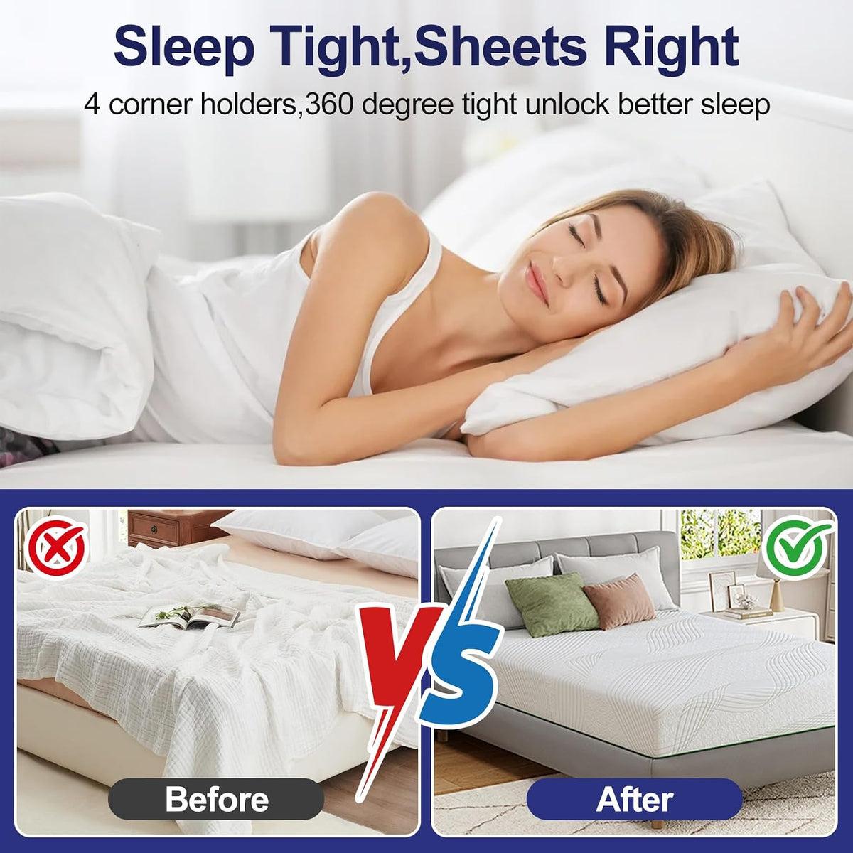 Bed Sheet Holders for Corners,New Upgrade Fitted Bed Sheet Grippers Dual-Side Lock Design, 4Pcs Heavy Duty Sheet Clips All Mattress Sizes, No More Loose Sheets, Lock Sheet Holders Keep Firm (Gray)