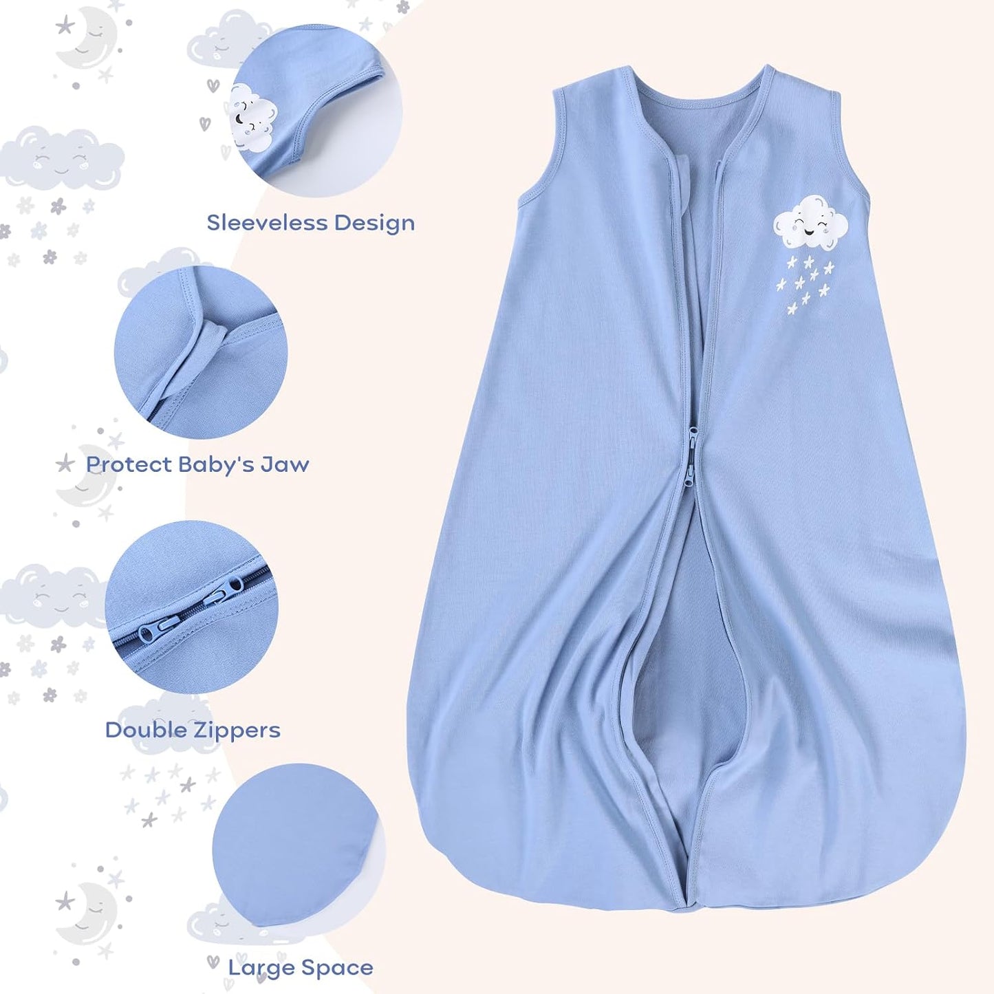 Yoofoss Baby Sleep Sack 0-6 Months Wearable Blanket for Babies 100% Organic Cotton 2-Way Zipper TOG 0.5 Toddler Sleeping Sack 3 Pack, Sleep Sacks