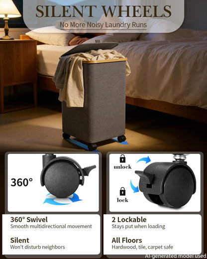Double Laundry Basket with Wheels and Lid, 150L Clothes Hampers for Laundry | Large Laundry Hamper with 2 Sections & Removable Liner Bags, Rolling Dirty Clothes Basket for Bedroom Bathroom Dorm College