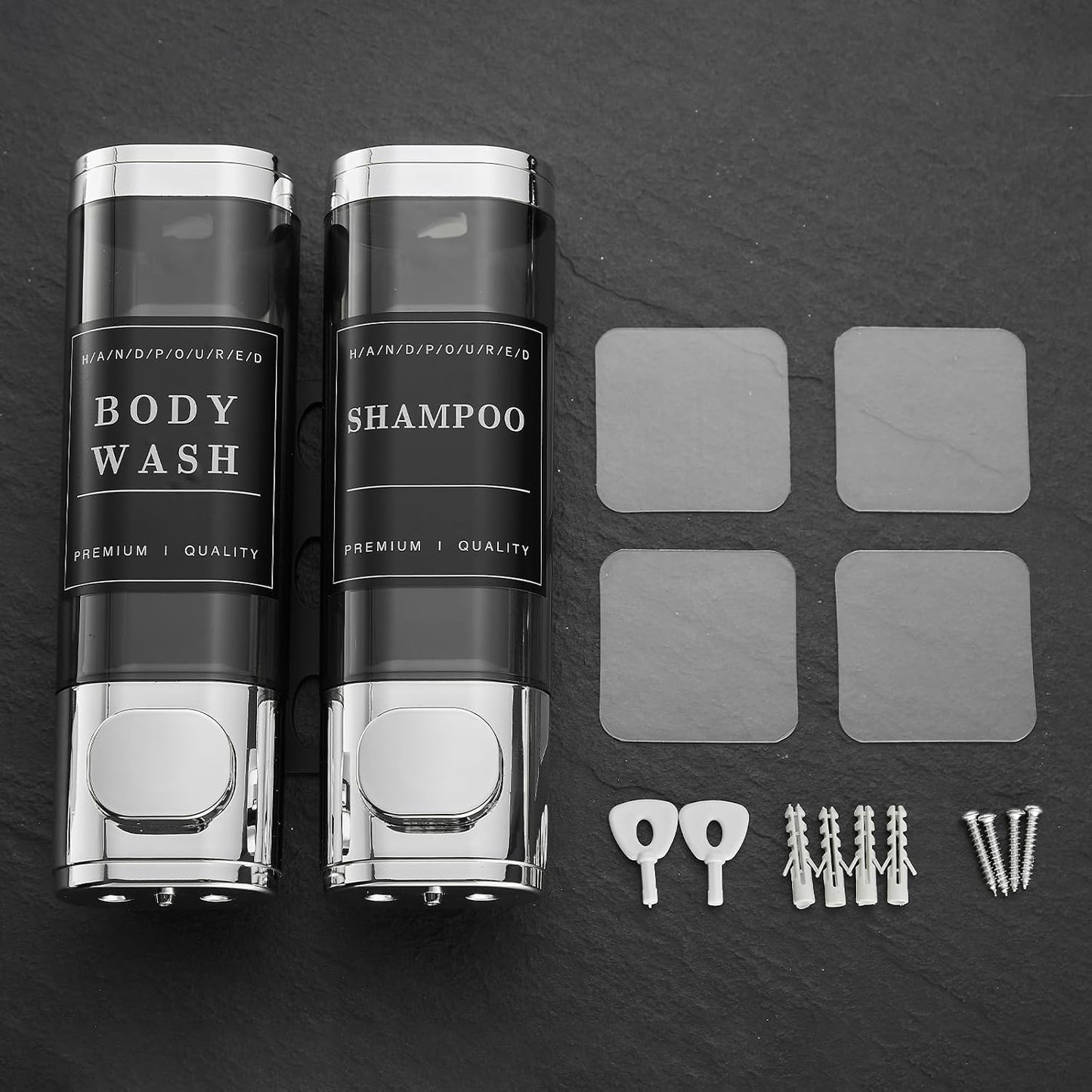 Shampoo and Conditioner Dispenser,Shower Soap Dispenser 3 Chamber No Drill Wall-Mounted Shampoo Dispenser for Shower Wall Mounted Shower Dispenser for Bathroom Hotel Large Capacity,Black