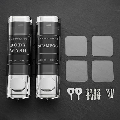 Shampoo and Conditioner Dispenser,Shower Soap Dispenser 3 Chamber No Drill Wall-Mounted Shampoo Dispenser for Shower Wall Mounted Shower Dispenser for Bathroom Hotel Large Capacity,Black