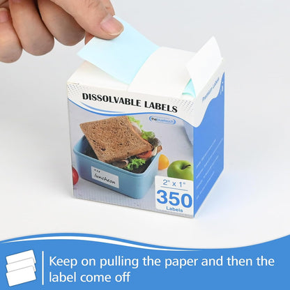 THEBLUETOUCH 350（1 Rolls） Dissolvable Food Labels with Dispenser, 1" x 2" | BPA-Free Water Dissolving Labels, No Residue, Ideal for Freezer Meal Prep Containers, Glass Jars & Storage Bags
