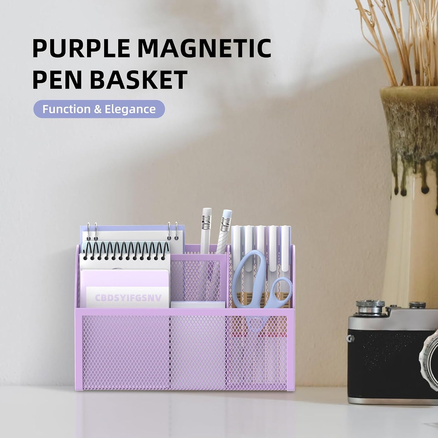 3-Grid Magnetic Pencil Holder, Strong Magnet Locker Organizer, Black | Mesh Magnetic Shelf, Marker Holder Perfect for Whiteboard, Refrigerator and Locker Accessories