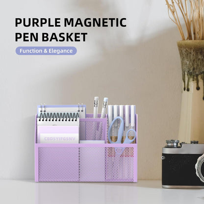 3-Grid Magnetic Pencil Holder, Strong Magnet Locker Organizer, Black | Mesh Magnetic Shelf, Marker Holder Perfect for Whiteboard, Refrigerator and Locker Accessories
