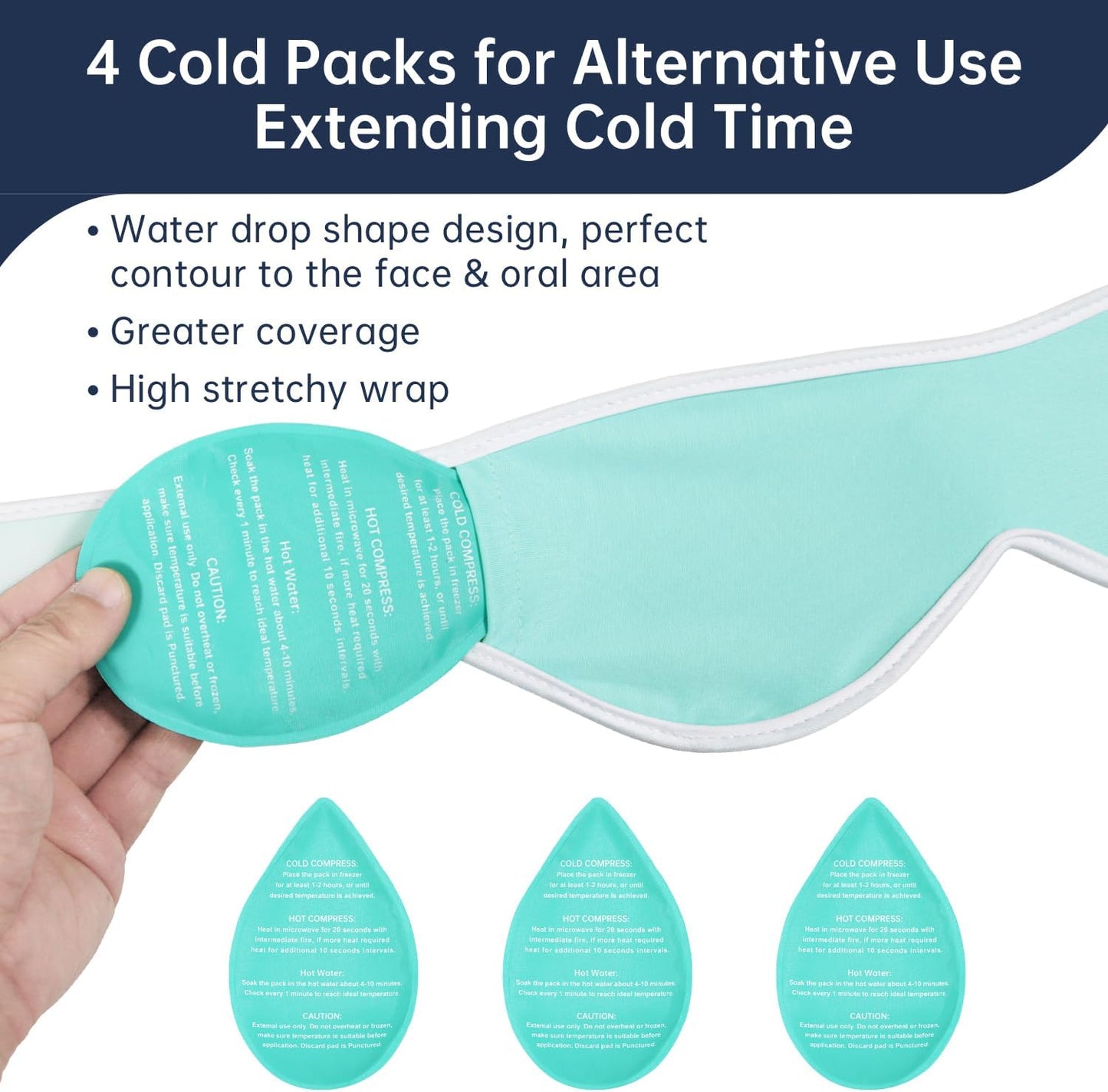 ZNÖCUETÖD Wisdom Teeth Ice Pack Face Head Wrap for Wisdom Teeth Removal Toothache Pain Relief, TMJ, Jaw Ice for Face Oral Surgery, Dental Implant with 4 Reusable Hot Cold Gel Packs (Mint Green)