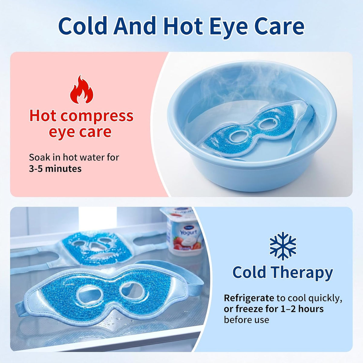 2PCS Gel Eye Mask & Cooling Face Mask for Reducing Puffiness, Bags Under Eyes, Redness, Dark Circles, Cold/Hot Eye Mask for Gift for Women Pack with Soft Plush Backing