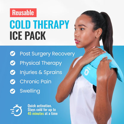 ICEWRAPS Reusable Cold Pack with Fabric Cover - Standard 10 x 14 Inch, Blue | Flexible Clay Pack, Leak Resistant, Wrap Design for Back, Shoulders and Knees, Stays Cold Up to 45 Minutes - FSA-HSA Eligible