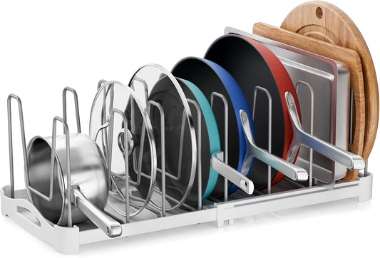 EVERIE Adjustable Cabinet Organizer for Pot Lids, Bakeware, Cookie Sheets & Cutting Boards, Upright Storage Rack for Kitchen Cabinet, Stable Dividers, 9.7" Deep, 12.6" to 21.5" Wide, GS02SS | 5mm Steel Dividers, Anti-Wobble, M-Slot for Lid Handles,