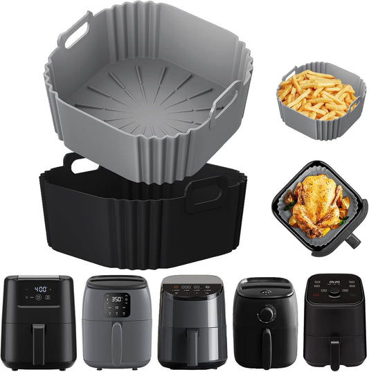 Silicone Air Fryer Liners for CHEFMAN 2 Qt Mini Air Fryer, 2 Pack Square Small Airfryer Liners Reusable for Ninja/DASH/Cuisinart/topzee/COSORI/BELLA/COMFEE'/Instant Pot/Tasty/DEIME/Bear 1-2.1QT