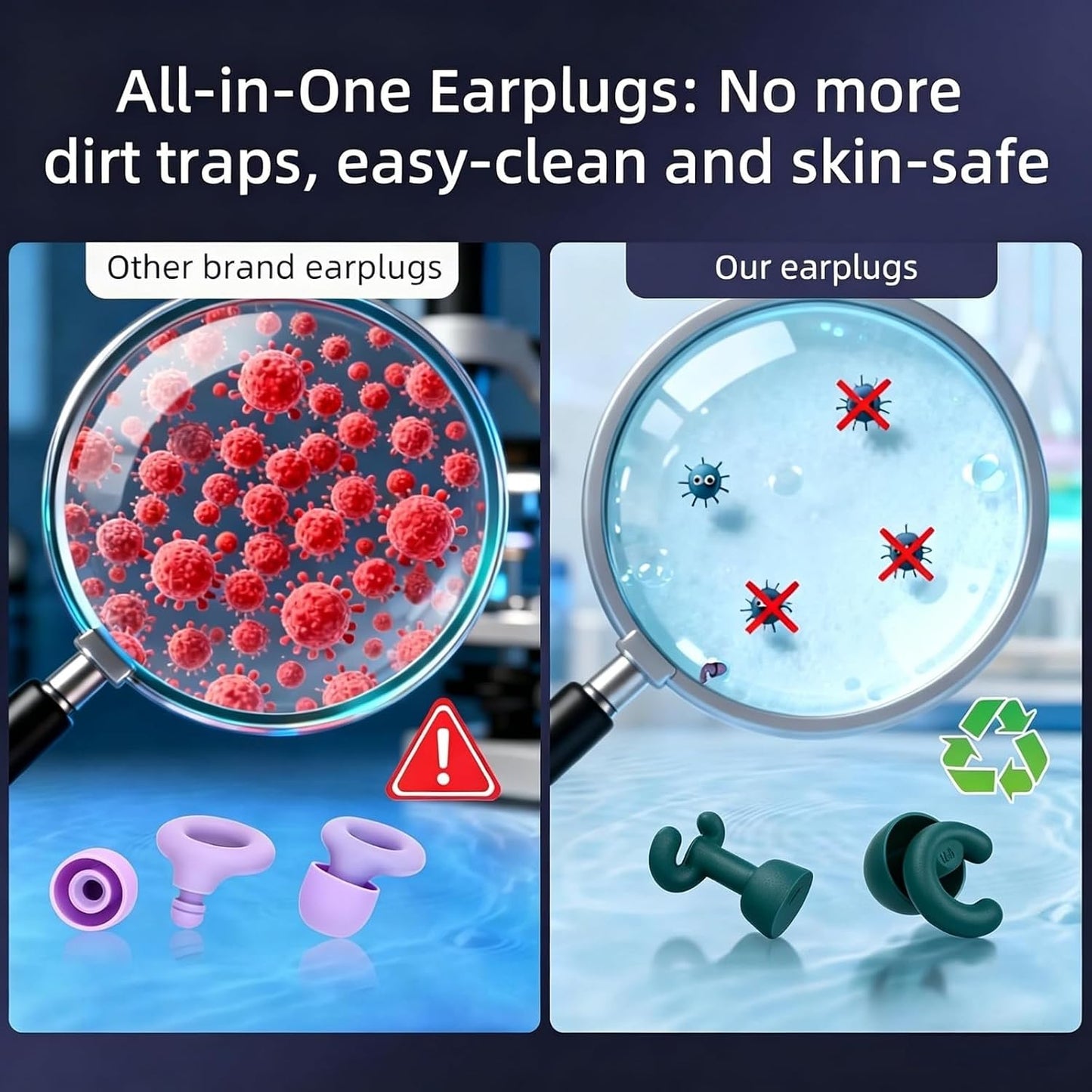 Noise Cancelling Ear Plugs Sleep 50dB NRR Side Sleep Small Ear | ultra soft silicone, reusable one-piece design, 4 sizes included, portable case