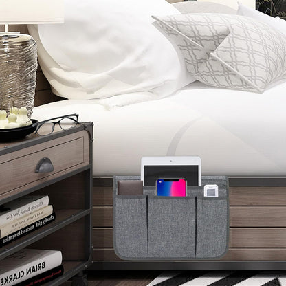 Bedside Caddy Bedside Storage Organizer Magazine Phone Tablet iPad Remote Holder, Organizer Caddy for Home College Dorm Bed, Sofa, Bunk Bed (Grey)