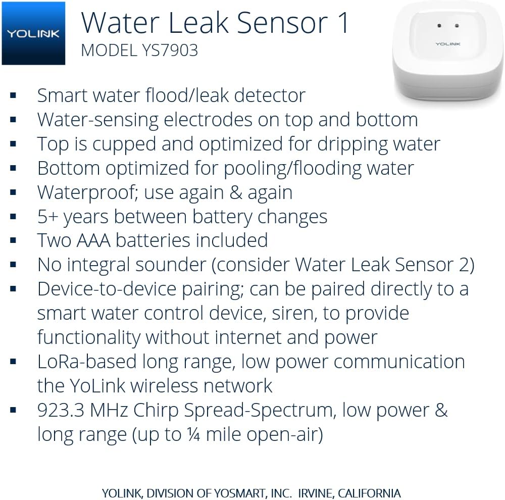 YoLink Water Leak Starter Kit: Hub + 6 Leak Sensor 1 (Silent), LoRa Long-Range, App/SMS/Email Alerts, D2D Offline Triggers, 2 AAA Up to 5-Year Battery, Compatible with Alexa/IFTTT/Home Assistant