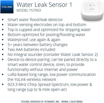YoLink Smart Home Starter Kit: SpeakerHub & Water Leak Sensor 4 with 105dB Audio Alarm 1-Pack, SMS/Text, Email & Push Notifications, Freeze Warning, LoRa Up to 1/4 Mile Open-Air Range, w/Alexa, IFTTT