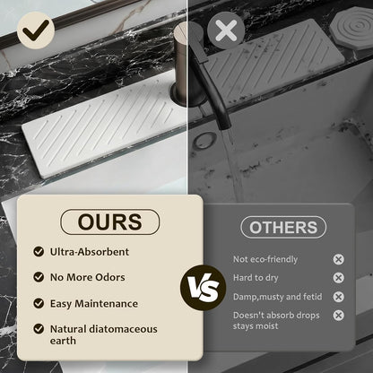 Stone Faucet Mat for Kitchen Sink,Absorbent Drying Mat(Dark Gray,23.6"×3.9" | Fast Drying Sink Splash Guard & Water Tray for Bathroom Counter,Quick Dry Sink Protector Kitchen Accessories