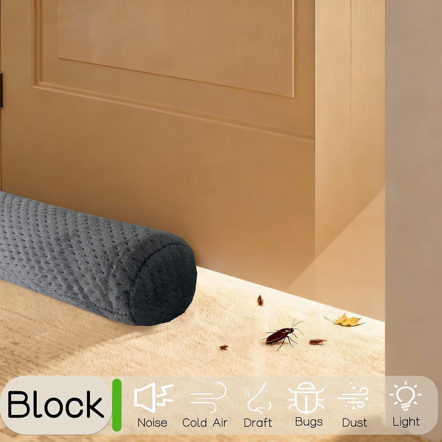 Under Door Draft Stopper, Draft Stopper for Bottom of Door, Adjustable 30-36 Inch Door Draft Blocker, Under Door Gap Filler, Easy Install Door Seal, Helps Reduce Drafts, Noise and Heat Loss Black