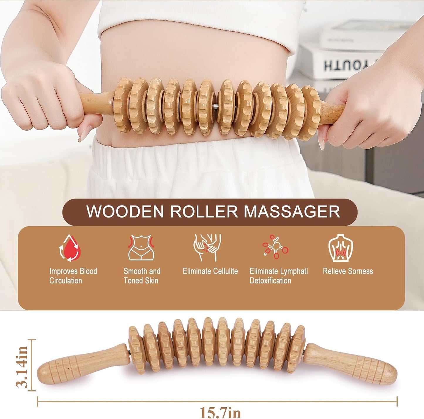 3Pcs Wood Therapy Massage Tools Lymphatic Drainage Massager Wooden Massager Body Sculpting Tools for Maderoterapia,Anti-Cellulite,Pain Relief(3-in-1 Massager)