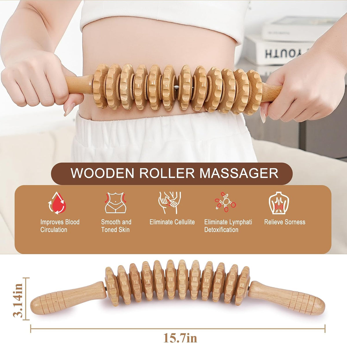 3Pcs Wood Therapy Massage Tools Lymphatic Drainage Massager Wooden Massager Body Sculpting Tools for Maderoterapia,Anti-Cellulite,Pain Relief(3-in-1 Massager)