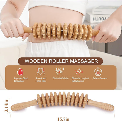 3Pcs Wood Therapy Massage Tools Lymphatic Drainage Massager Wooden Massager Body Sculpting Tools for Maderoterapia,Anti-Cellulite,Pain Relief(3-in-1 Massager)