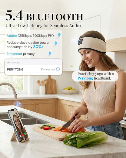 Perytong Sleep Headphones Bluetooth 5.4 Headband, Wireless Sleep Headphones with Ultra-Thin HD Stereo Speakers for Side Sleepers, Soft & Sweat Resistant Sport Headband for Yoga Travel Workout